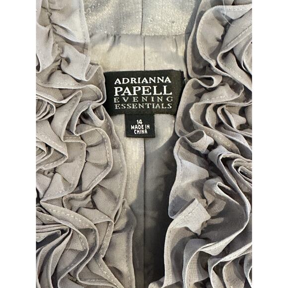 Vtg Adrianne Papell Jacket Silver Shimmer Ruffle Elegant Holiday Essential Sz 14 - Picture 3 of 7